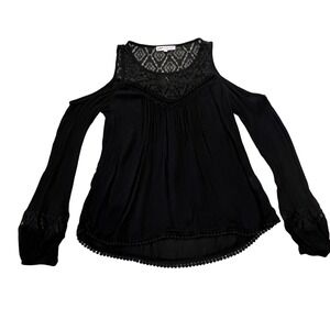 JOLT‎ Black Cold Shoulder Lace Trimmed Boho Tunic Top M